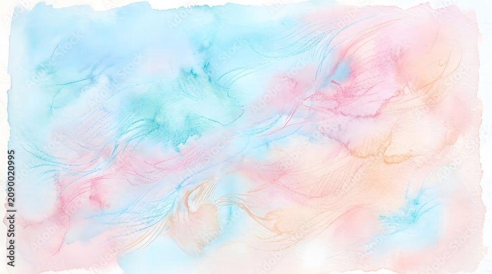 Obraz premium Pastel watercolor wash background with soft blue pink and peach tones