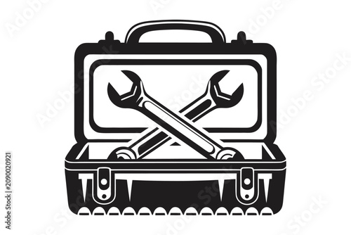 Industrial Repair Toolkit Vector Icon with Wrench and Toolcase Silhouette Isolated on White