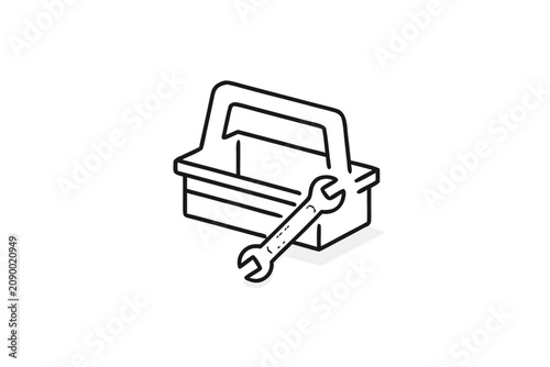 Minimalist Black Toolbox with Wrench Icon for Repair and Maintenance Services Vector Illustration