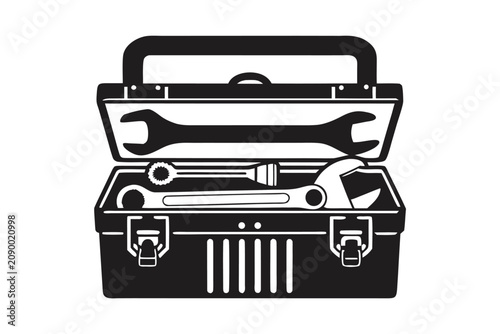 Modern Black Toolbox and Spanner Icon Representing Technical Support and Maintenance Services