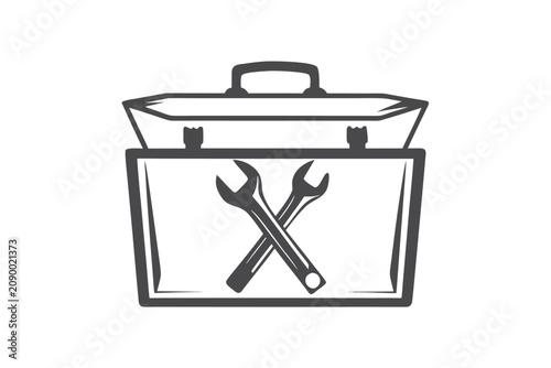Minimal Black Vector Illustration of a Toolbox with a Wrench for Hardware and Support Services