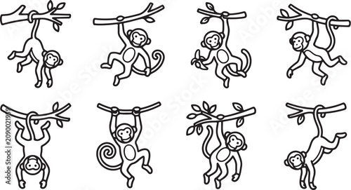 Photography Monkey swinging on a tree branch vector illustration