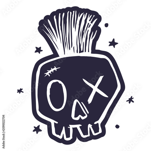 Cuadro en lienzo Doodle of a skull with a mohawk