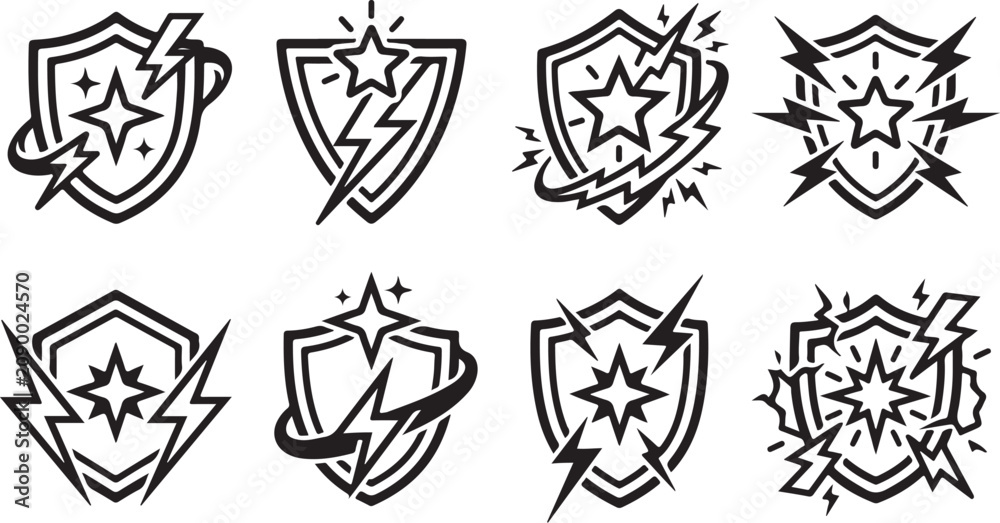 Fototapeta premium Electric shield badges with starburst effects