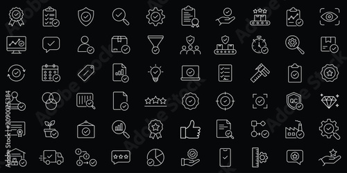 Quality Control icon set. Editable stroke. Checkmark and Approved web icon set in line style. Checklist, accepted, stamp, accept, agree, quality control, collection. Contains good feedback