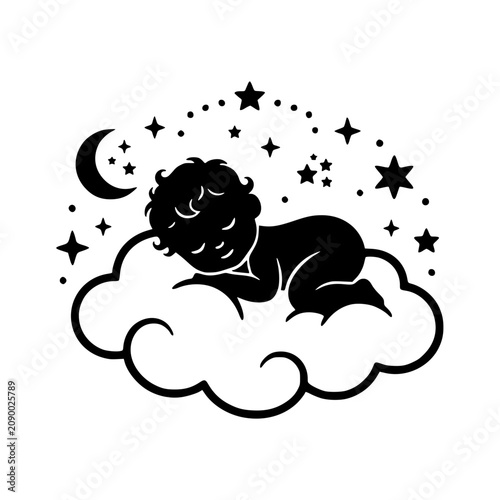 Foto Cherub sleeping silhouette cloud illustration