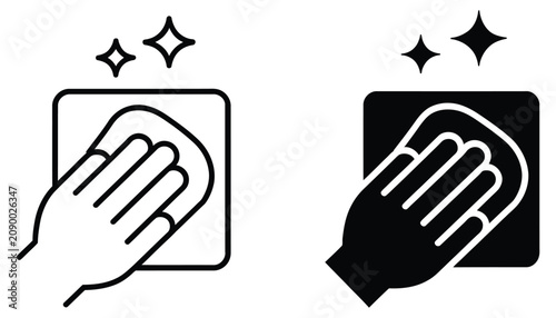 Quadro su tela Clean disinfection and cleaning line icon featuring hand wiping surface with spa