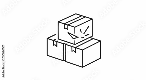 Minimalist line art illustration of stacked cardboard packages representing fragile delivery with vector illustration three