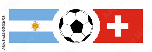 Cuadro en lienzo Argentina and Switzerland national flags on horizontal banner with soccer ball