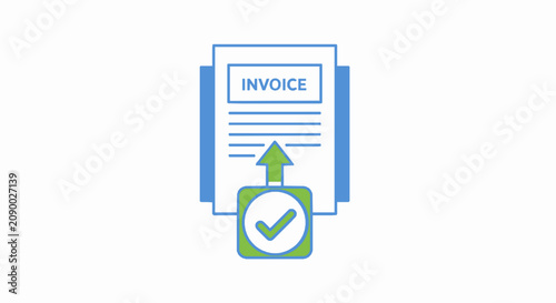 Digital invoice processing and successful validation icon illustration with pointing upward successful