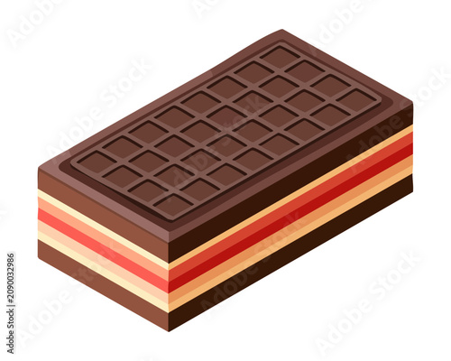 Isometric chocolate layer wafer cake bar graphic visual element design for sweet snack bakery food store product branding presentation - Vector Illustration