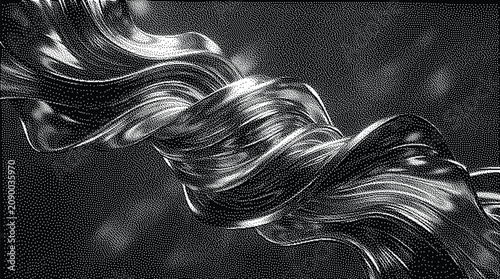 Cuadro en lienzo Abstract 3d render of twisted metallic liquid flowing in dark space