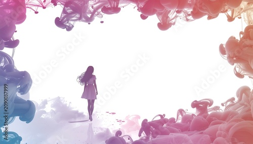 Woman Standing Amidst Colorful Abstract Background.