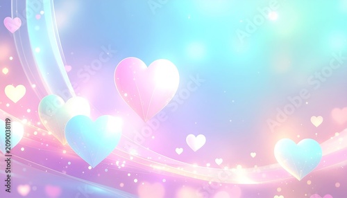 Colorful Hearts in Soft Pastel Background.