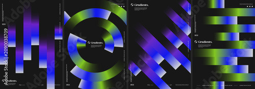 Futuristic posters collection with geometric gradient shapes.