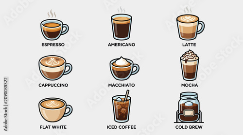 Φωτογραφία Various coffee drinks assortment illustration