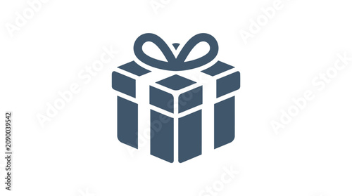 Isometric blue gift box with ribbon and bow