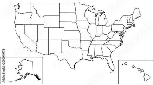 Konstfotografi United States map outline illustration showing all 50 states, including separate