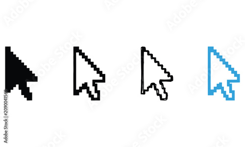 Four different pixelated computer mouse cursor arrows in varying styles