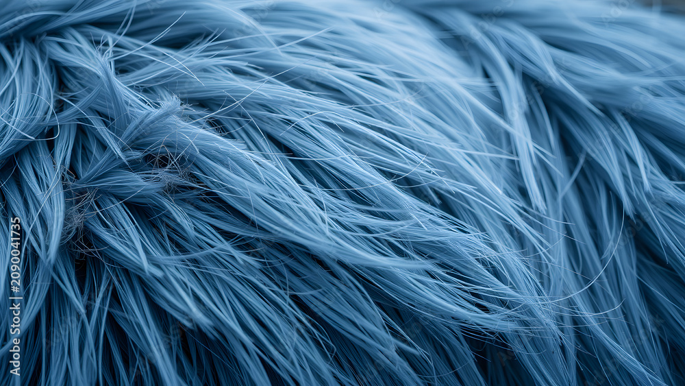 Obraz premium Intimate macro shot revealing a dense mass of flowing, intertwined, and slightly frayed steel blue fibers with soft illumination.