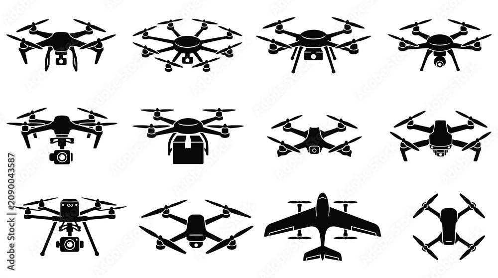 Obraz premium Collection of drone silhouettes in various poses