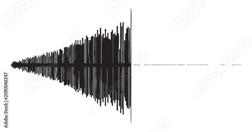 Tableau sur toile Sound wave visualization graphic with increasing amplitude over time, digital audio analysis on transparent background