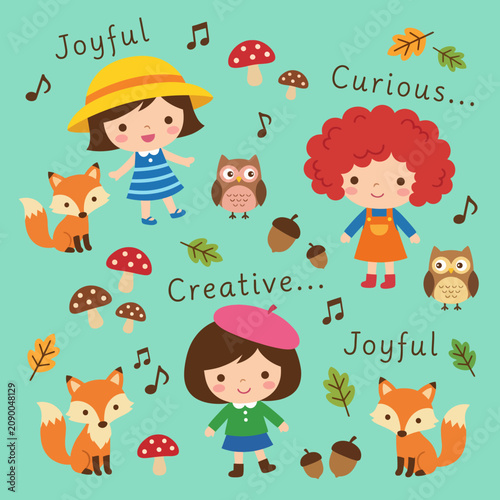 A delightful illustration of two children enjoying nature with friendly forest animals, showcasing the importance of curiosity, joy, and creativity in a playful environment.