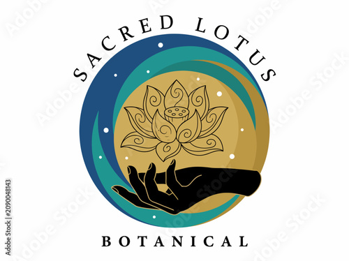 A beautifully designed logo featuring a lotus flower emerging from a hand, representing purity, growth, and botanical artistry with an elegant and balanced composition.