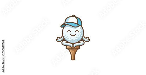 Meditating Golf Ball Mascot Vector Illustration