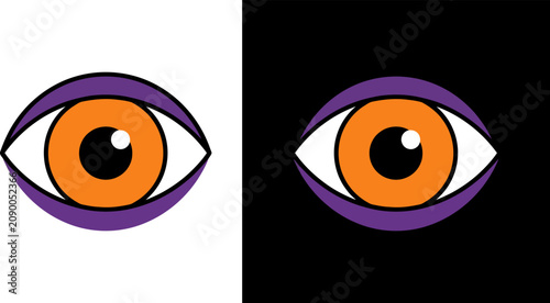 Photos Halloween monster eye icon with purple eyelid and orange iris