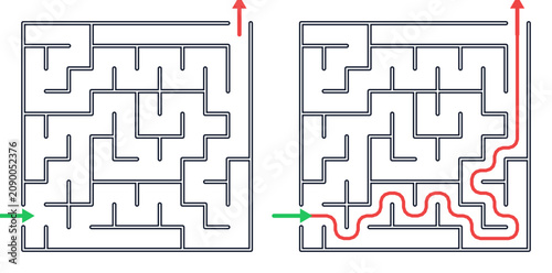 Fotografie Square maze for kids, medium difficulty printable logic game, find the way from