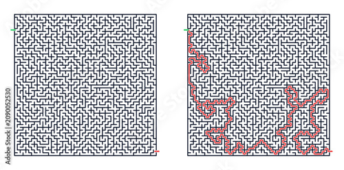 Schilderij op canvas Square maze for adults, hard printable logic game, find the way from start to ex