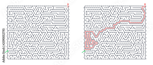 Photos Rectangular maze for kids, medium difficulty printable logic game, find the way