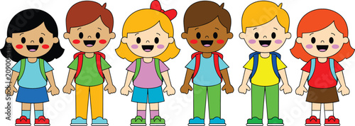 Quadro su tela School children flat vector illustration
