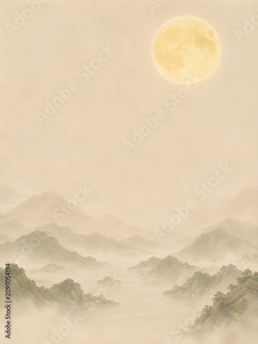 베이지 보름달 수채화
