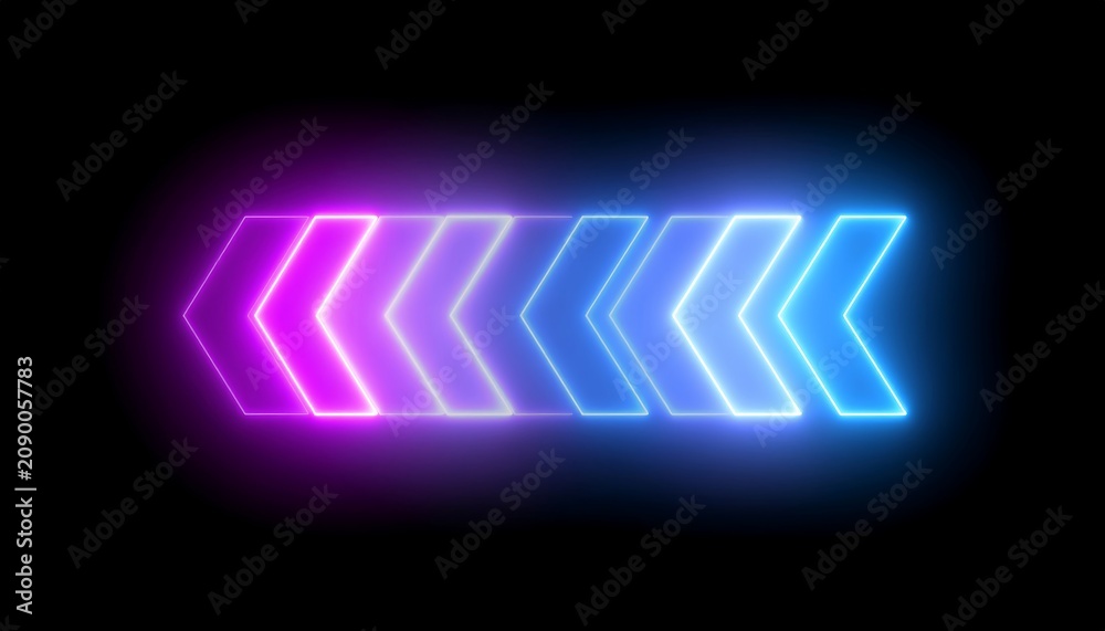 Naklejka premium Neon Arrow Directional Signs Glowing Brightly In Dark.