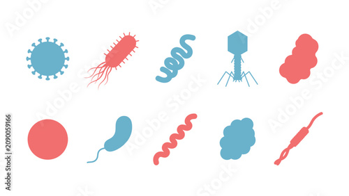 Canvastavla Colorful illustrations of various bacteria and viruses on white background