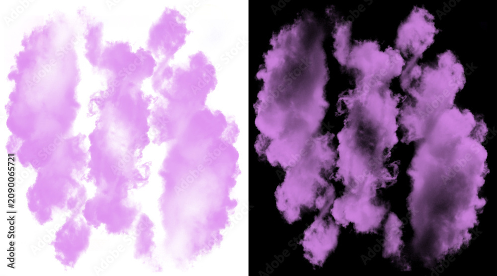 Fototapeta premium Purple smoke clouds on white and black background, ethereal violet ink in water textures, abstract lavender vapor plumes for design overlays