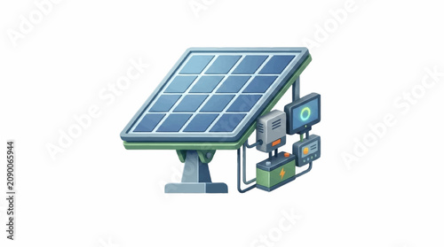 Принти на полотні Solar panel system with inverter and battery storage.