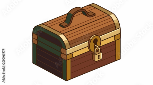 Wooden treasure chest with golden lock and handle.