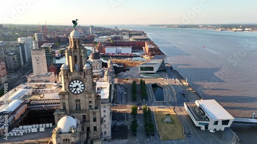 Royal Liver Building Clock Tower Aerial View Liverpool