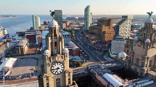 Royal Liver Building Clock Tower Aerial View Liverpool