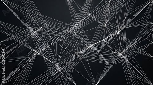 Geometric lines, white connections, black background, abstract network