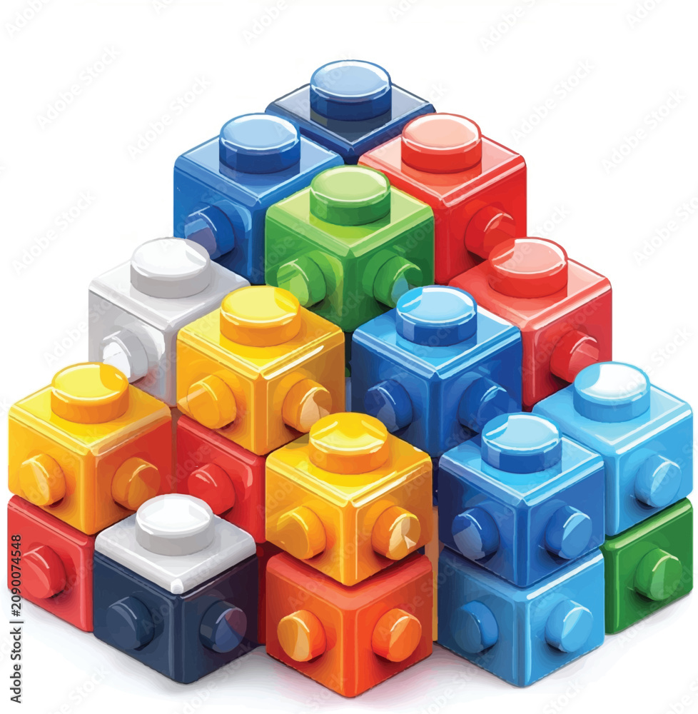 Obraz premium Colorful Lego Blocks Stacked Together on White Background