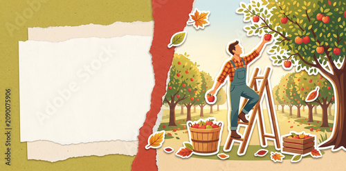 Apple Picking Orchard Harvest Collage for Autumn Equinox with Large Copy Space
