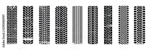 Fotografía Grunge tire marks vector featuring dirty textured tread tracks, distressed skid