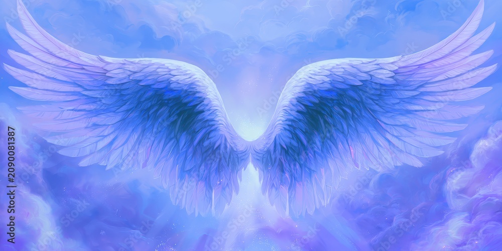 Obraz premium A pair of majestic angel wings in a cloudy sky
