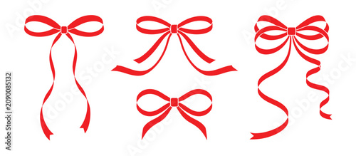 Konstfotografi Red bows clipart, hand drawn coquette style ribbon illustrations, cute decorativ