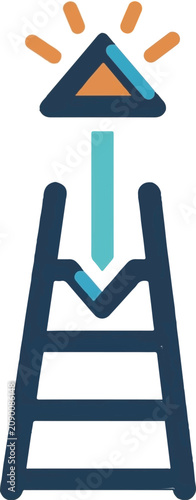 Warning Sign Descending on Ladder with Arrow