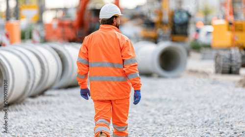 Infrastructure Engineer Supervising Concrete Drainage Pipe Installation for Urban Flood Prevention